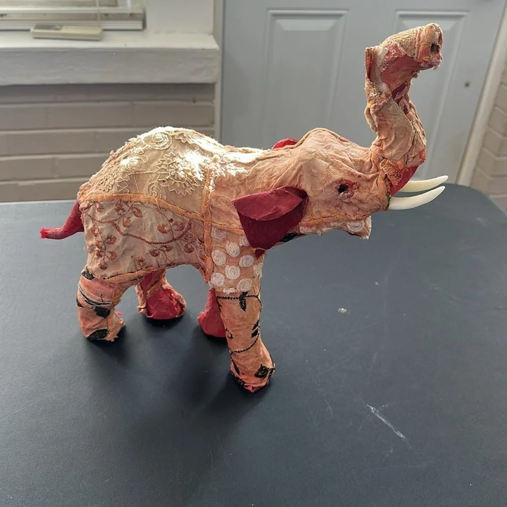 Quilted ornament folk art red elephant decor